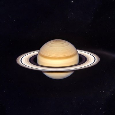 Saturn with rings in space