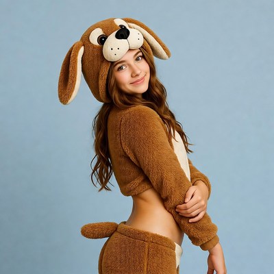 Girl in brown dog costume