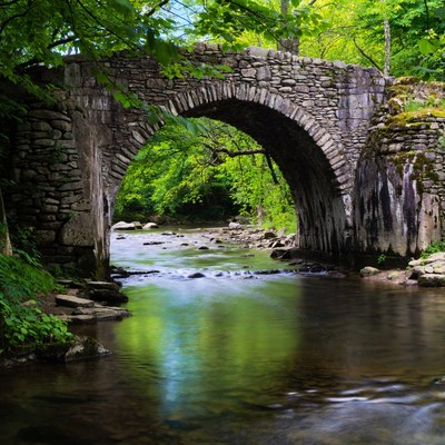 Stone Arch Bridge over Forest Stream