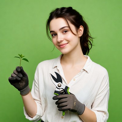 Woman holding pruners and plant