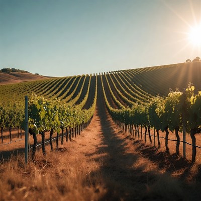 Vineyard Rows at Sunset