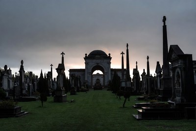 Cemetery with Mausoleum and Gravestones