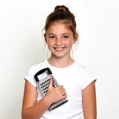 Girl holding cheese grater