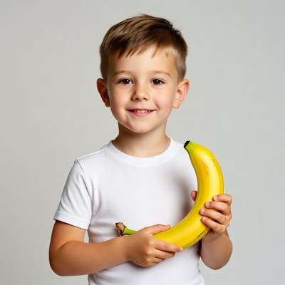 Boy holding banana