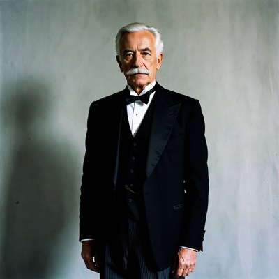 Elderly man in tuxedo with mustache