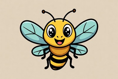 Cute cartoon yellow bee smiling