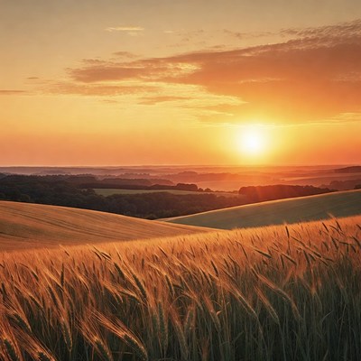 Sunset over wheat fields