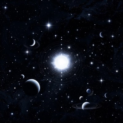 Starry Sky with Planets and Sun
