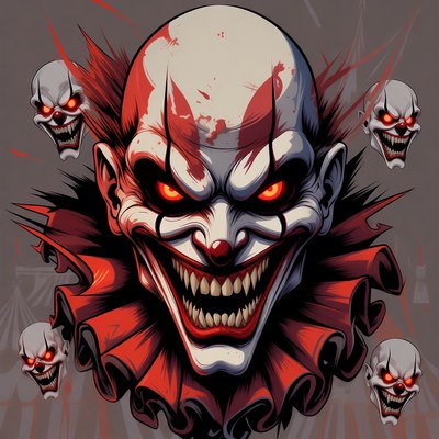 Evil Clown Skull with Floating Heads