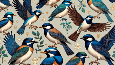 Colorful Bluebirds Pattern Illustration