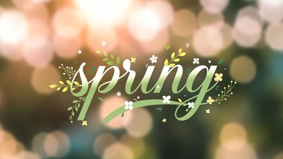 Spring Text with Flowers and Leaves