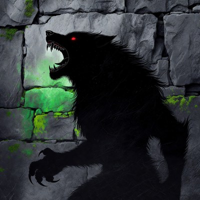 Roaring Werewolf Against Stone Wall