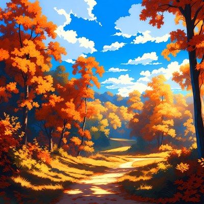 Autumn Forest Path with Orange Trees