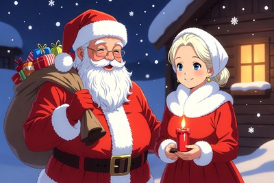 Santa Claus and Mrs. Claus with Gifts