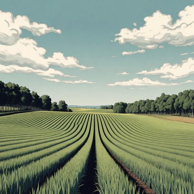 Green Rice Fields Under Cloudy Sky