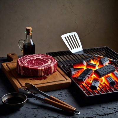 Raw Marbled Steak on Grill