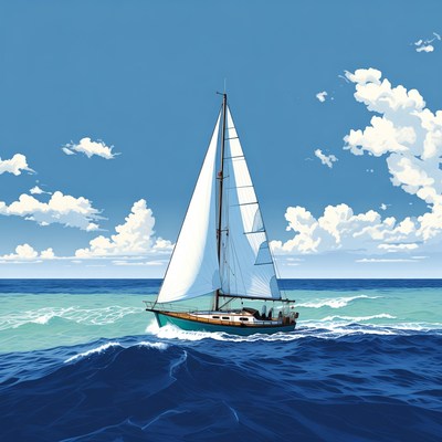 Sailboat Sailing on Ocean Waves