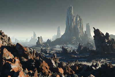 Alien Rocky Landscape with Towering Spires