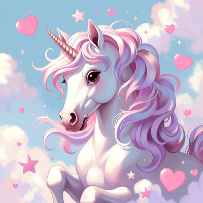 Pink Unicorn with Hearts and Stars