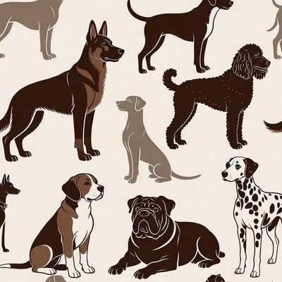 Variety of Dog Breeds Silhouettes