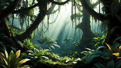 Lush Jungle with Sunbeams