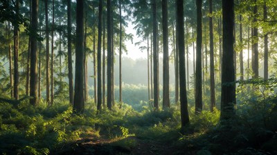 Sunlight Filtering Through Forest Trees