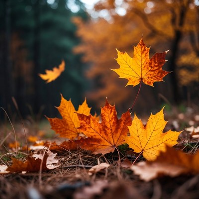 Autumn Maple Leaves on Forest Ground
