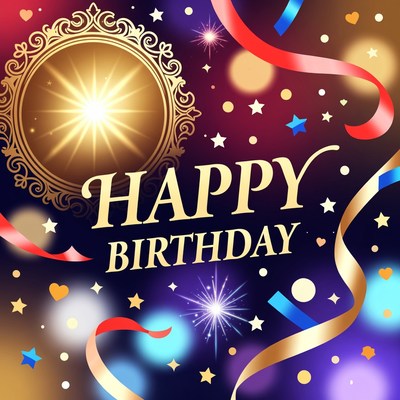 Happy Birthday with Ribbons and Stars