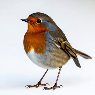 European Robin on White Background