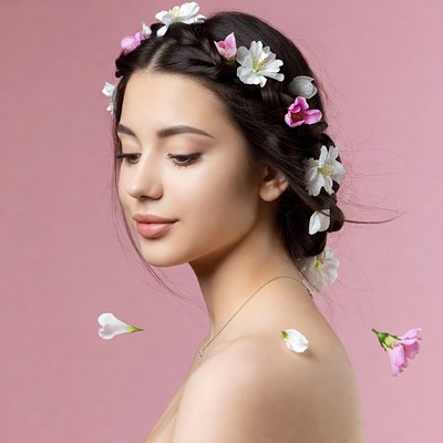 Woman with flower crown profile