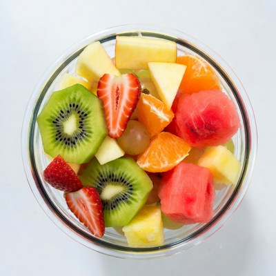 Fresh Fruit Salad in Glass Bowl