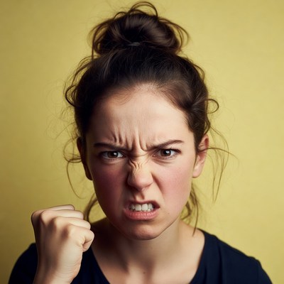 Angry woman clenching fist