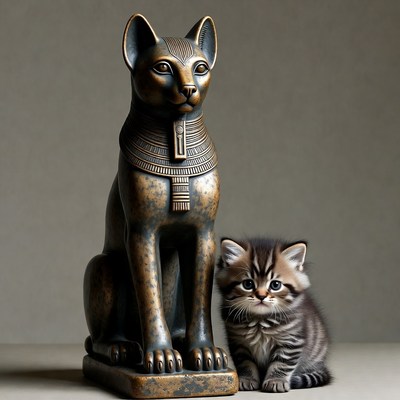 Egyptian Cat Statue with Kitten