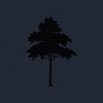 Black silhouette tree on dark background