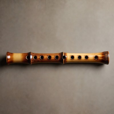 Bamboo Shakuhachi Flute on Gray Background