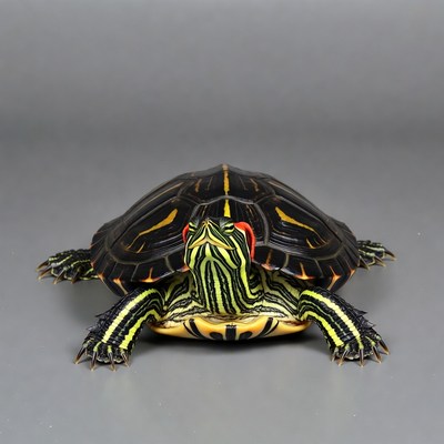 Red-eared slider turtle facing forward
