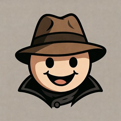 Cartoon detective smiling with fedora