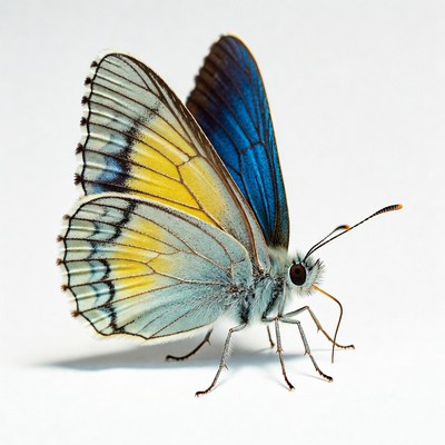 White butterfly with yellow and blue wings