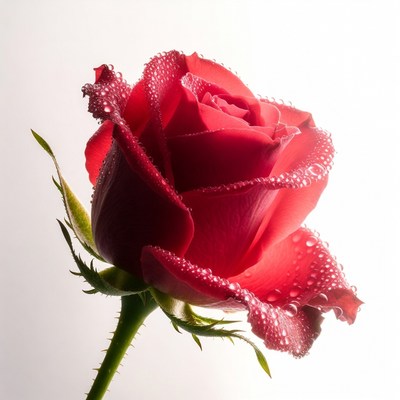 Red Rose with Dew Drops