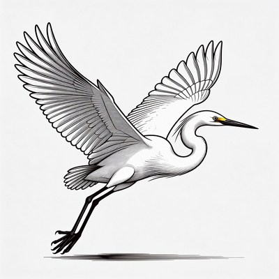 Egret Flying with Wings Spread