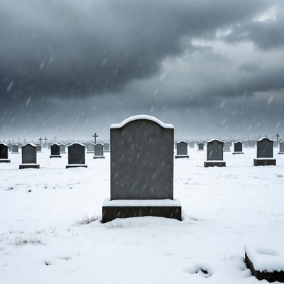 Snowy Cemetery with Gravestones