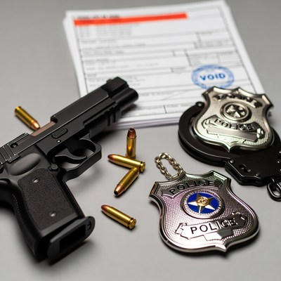 Police Gun Badge Handcuffs Bullets