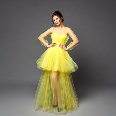 Woman in yellow tulle dress