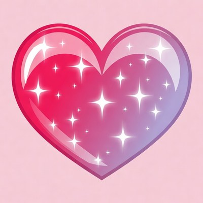 Shiny Pink Heart with Stars