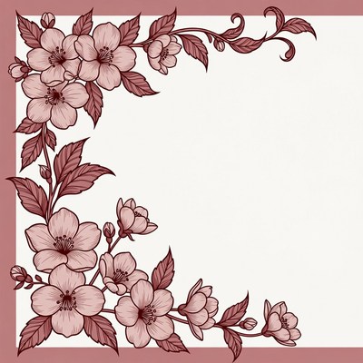 Pink Cherry Blossom Floral Border