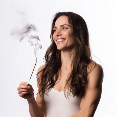Woman holding lit incense stick