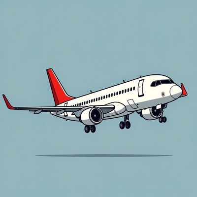 White Airplane Landing Illustration