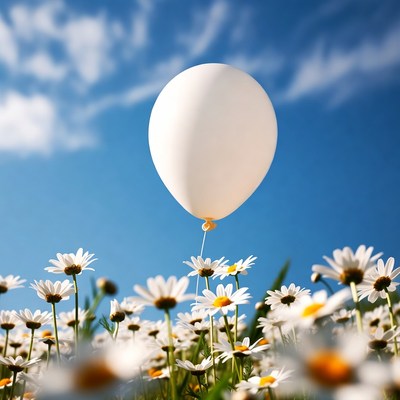 White Balloon Over Daisy Field