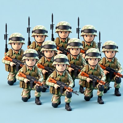 Group of cartoon soldiers standing together