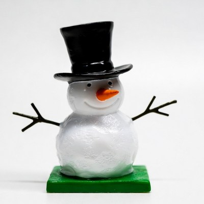 Snowman with top hat on green base